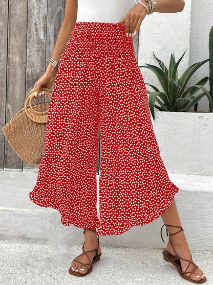 Polka-dot Loose-fitting High Waist Pants