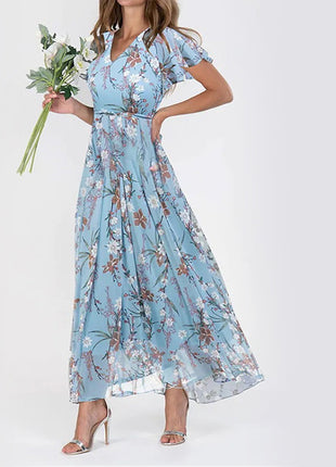 Flowers Print Short Sleeve Summer Dress