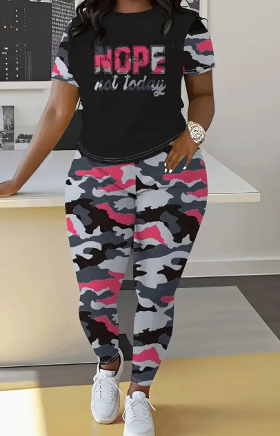 Nope Round Neck T-Shirt And Leggings Set