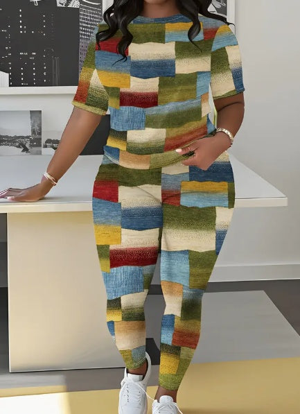 Colour Round Neck T-Shirt And Leggings Set