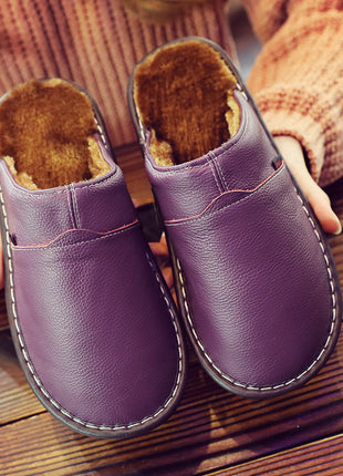 Pure Leather Thermal Cotton Waterproof Household Slippers