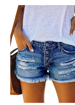 Fringed Denim Shorts Straight Breasted Hot Shorts