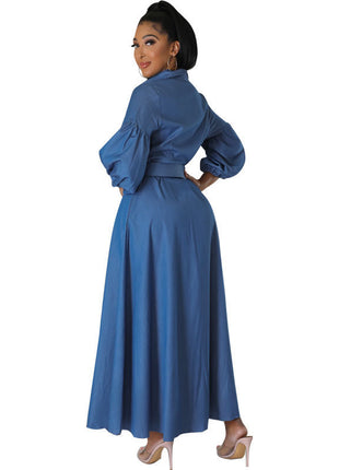 Blue Denim Jeans Long Sleeve Women's Dress