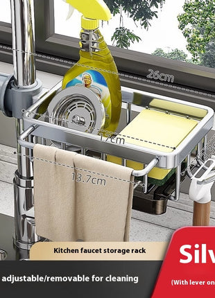 Aluminium Sink Faucet Storage Rack – Multi-Functional Kitchen Organizer & Drain Basket