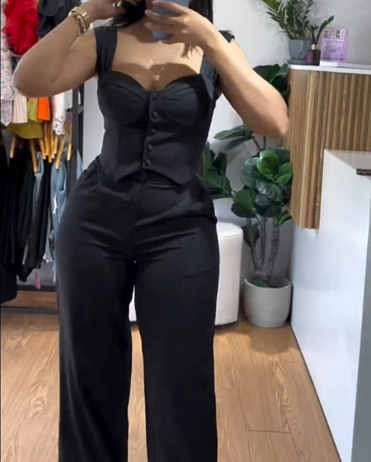 Sling Short Tight Vest High Waist Wide Leg Trousers Suit Set