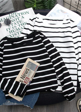 Black Striped Western Style Long-sleeved T-shirt
