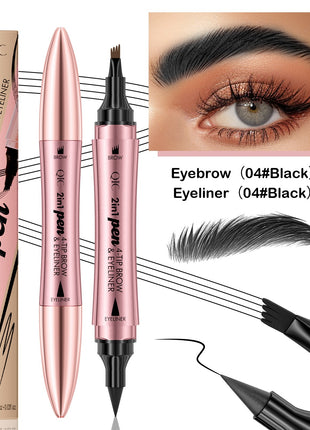 QIC 2IN1 Eyebrow & Eyeliner Double-headed 3D Micro-carved Liquid 4-fork