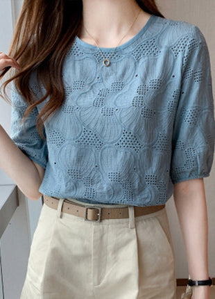 Embroidered Hollow Chiffon Shirt