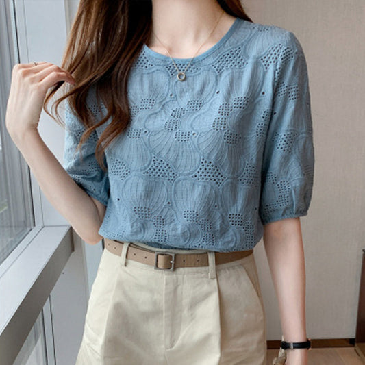 Embroidered Hollow Women's Chiffon Shirt