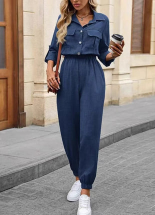 Long-sleeved Lapel Jumpsuit