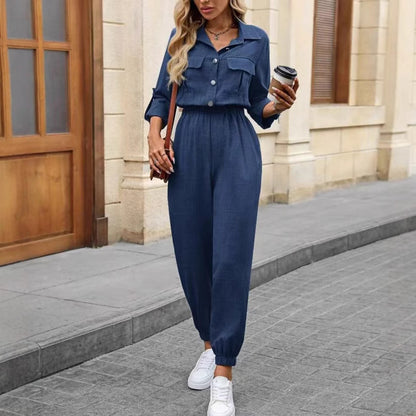 Long-sleeved Lapel Jumpsuit