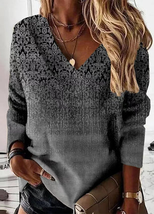 Retro V-neck Long-sleeved T-shirt