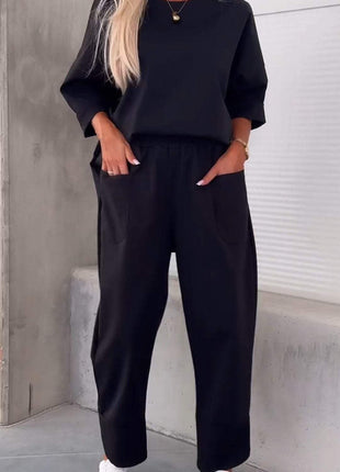 Two-Piece Solid Color Pants Set