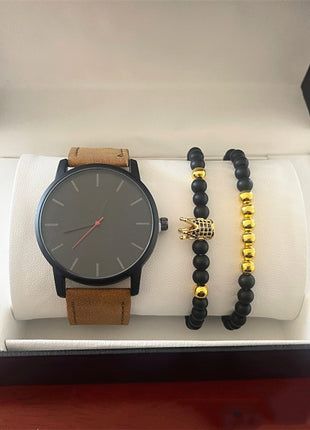 Large Dial Men's Casual Simple Scale Frosted Belt Quartz Watch Crown Bracelet