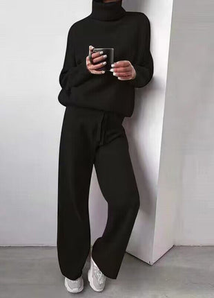 Turtleneck Sweater and Drawstring Straight Pants Set