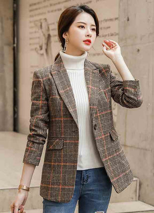 Plaid Suit Waist Slim Fit Trimming Casual Coat