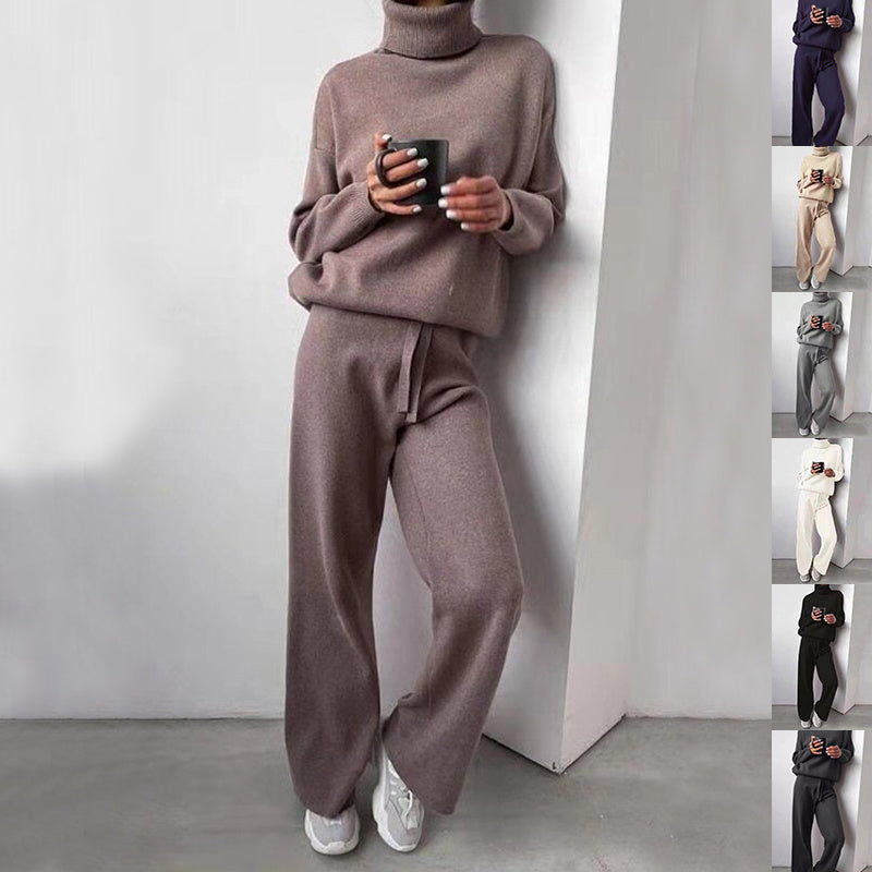 Turtleneck Sweater and Drawstring Straight Pants Set