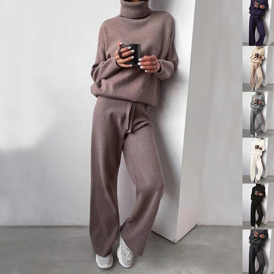 Turtleneck Sweater and Drawstring Straight Pants Set