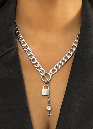 Thick Chain with Shiny Lock and Key Pendant Necklace Single or Combinations