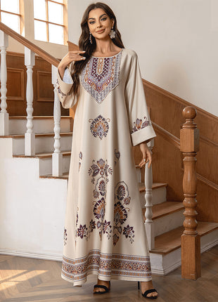 Modest Embroidered Sequin Bubble Sleeve Dress