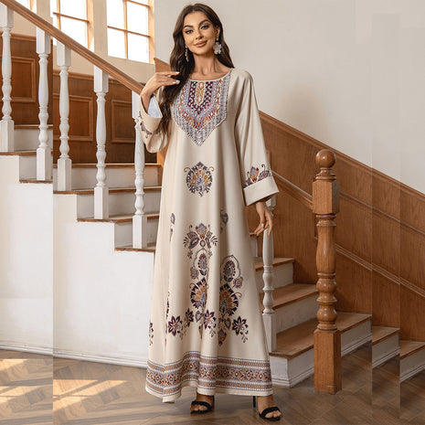 Modest Embroidered Sequin Bubble Sleeve Dress