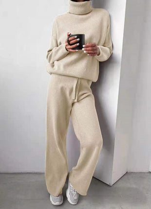 Turtleneck Sweater and Drawstring Straight Pants Set