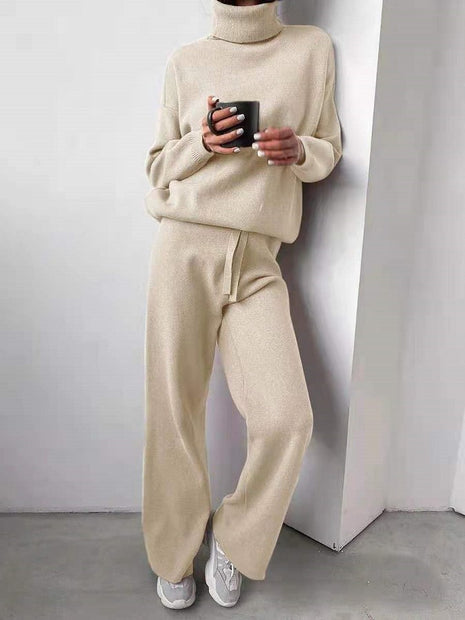 Turtleneck Sweater and Drawstring Straight Pants Set
