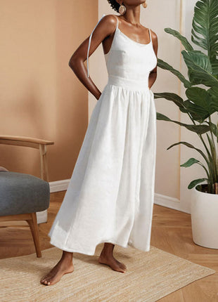 V-neck Suspender Split Backless High Waist Long Dress