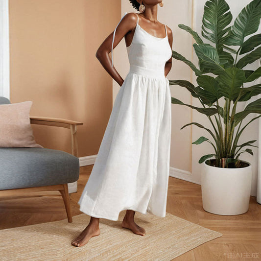 V-neck Suspender Split Backless High Waist Long Dress