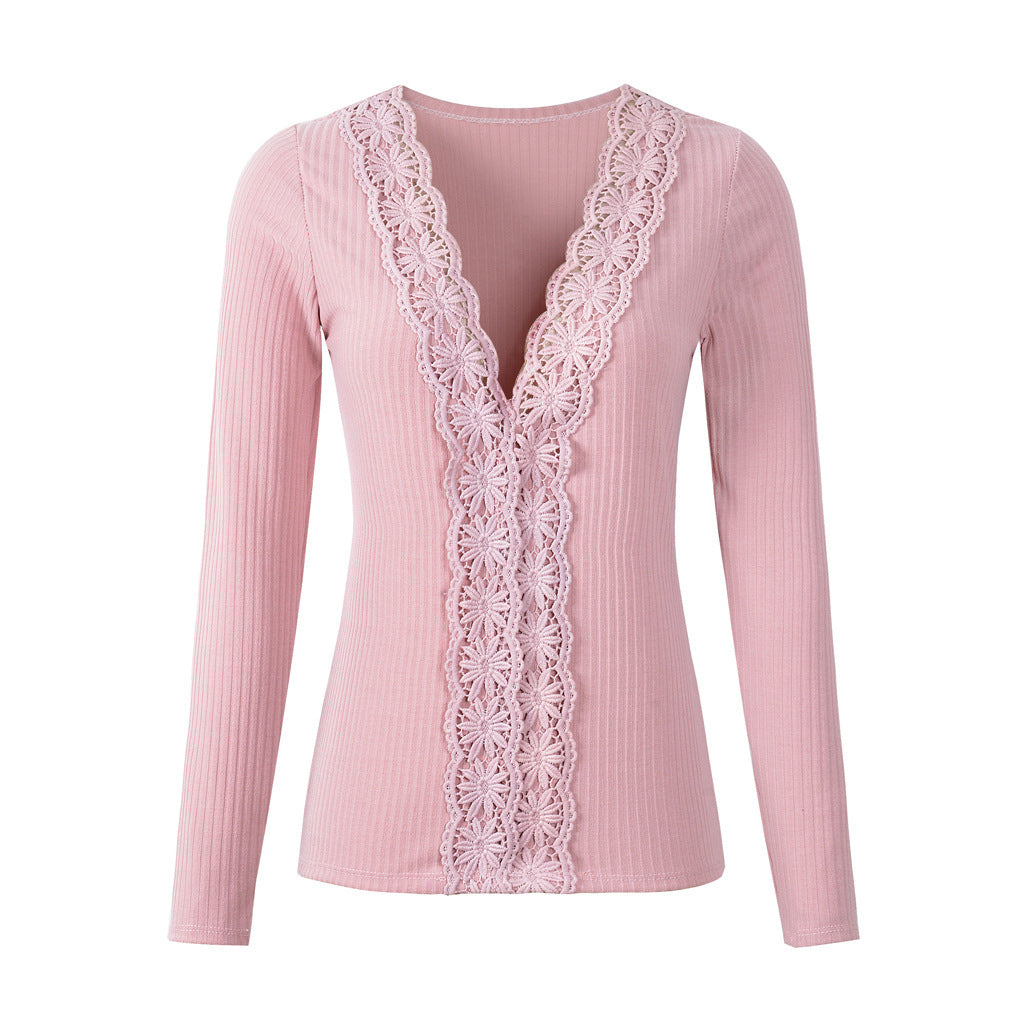 Lace Long Sleeve Slim Stretch Top