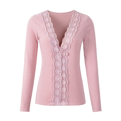 Lace Long Sleeve Slim Stretch Top