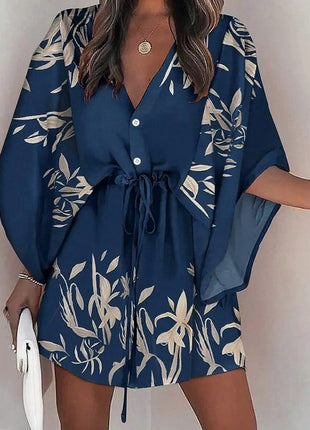 Batwing Sleeve with Botanical Design Dress