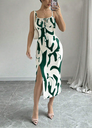 Summer Suspender Split Dress Slim Lace-up Dress