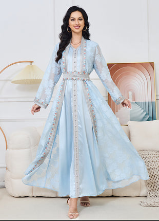 Embroidery Ruffles Long Sleeve Set Dress