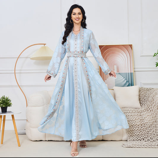 Embroidery Ruffles Long Sleeve Set Dress