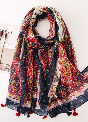 Japanese Style Artistic Cotton and Linen Scarf Bohemian Cashew