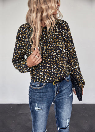 Pullover Long Sleeve Bow Collar Shirt