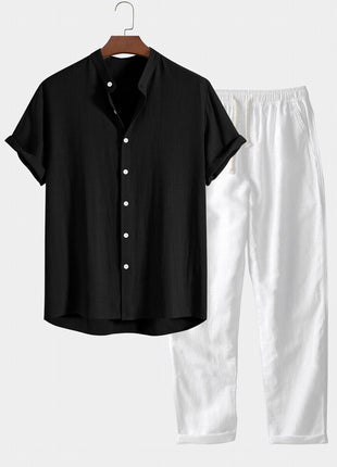 Casual Stand Collar Slim Fit Cotton And Linen Suit