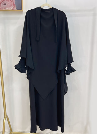 Monochrome Lantern Abaya With Headscarf