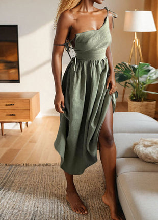 V-neck Suspender Split Backless High Waist Long Dress