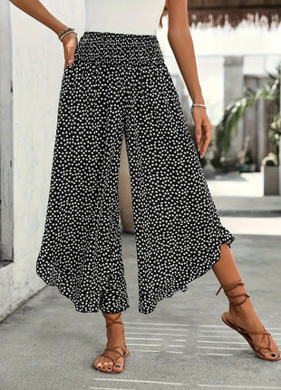 Polka-dot Loose-fitting High Waist Pants