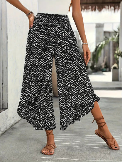 Polka-dot Loose-fitting High Waist Pants