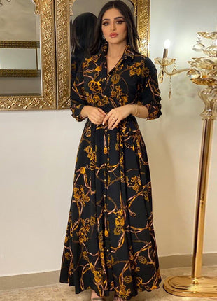 Vintage Print Lace-Up Dress