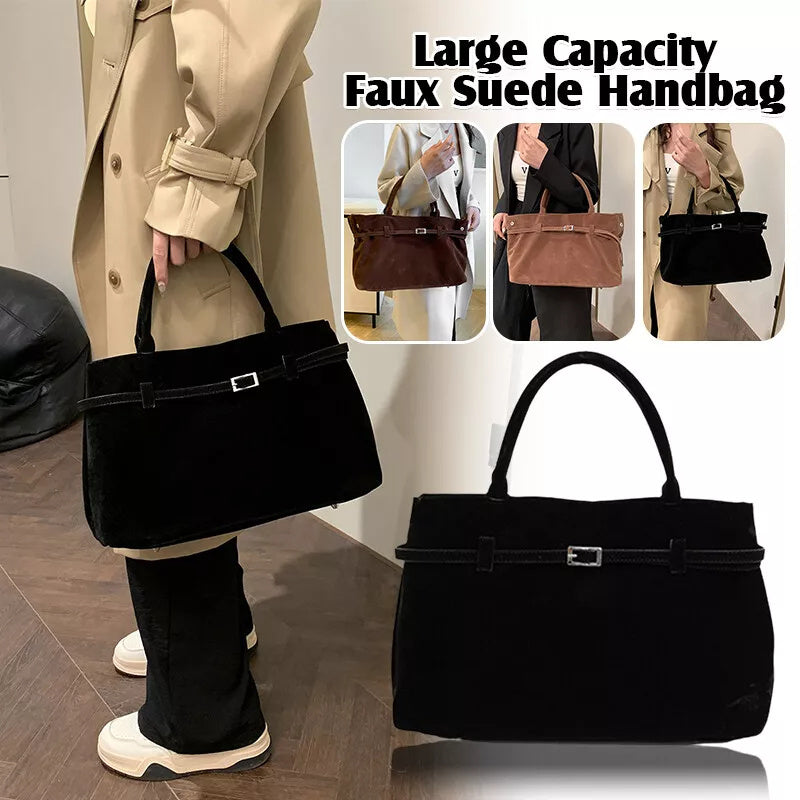 2025 Design Solid Faux Suede Handbag Large Capacity Casual Tote Bags