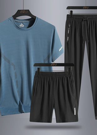 Men's Sports Short Sleeve  Pants Three-piece Thin Breathable