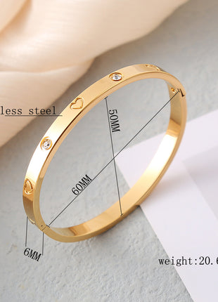 Heart-shaped Diamond Stainless Steel Bangle