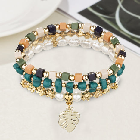 Vintage Pearl & Stone Leaf Pendant Bracelet