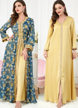V-neck Golden Flower Set Dress