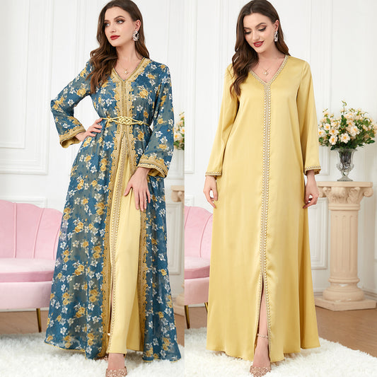 V-neck Golden Flower Set Dress