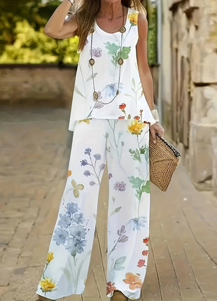 Elegant Round Neck Floral Two-Piece Set